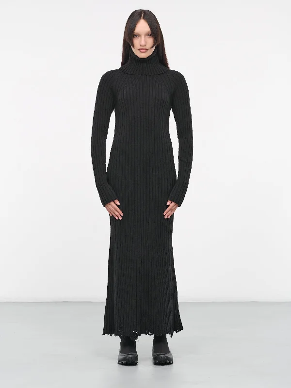 Distressed Rib Knit Dress (JL-N020-051-BLACK) Tunics Ceremony elegant