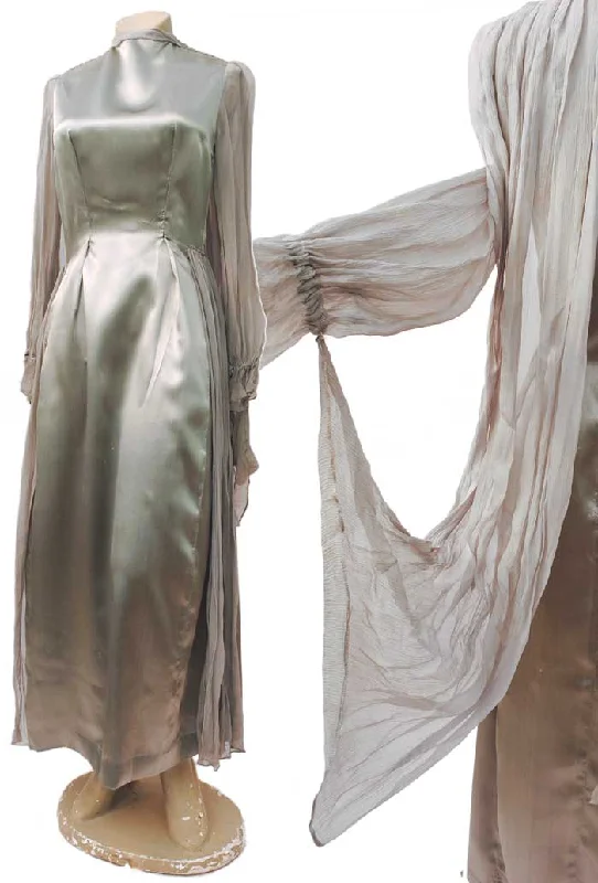 1950s Vintage Silver Evening Dress with Wings • Spirit of Ecstasy • Georgette Wings Tunics Practical durable