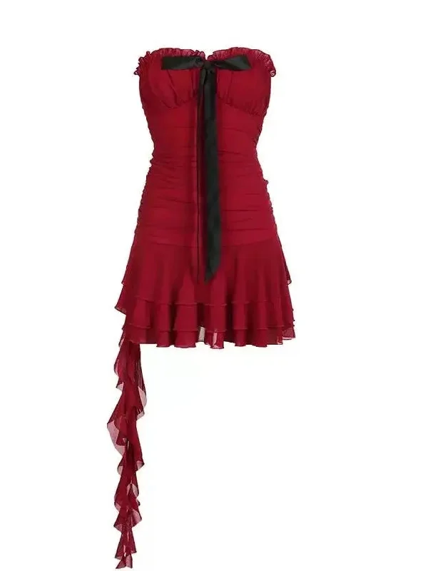 'Xmas Night' Ribbon Chiffon Holiday Strap Dress Tunics Fleece cozy