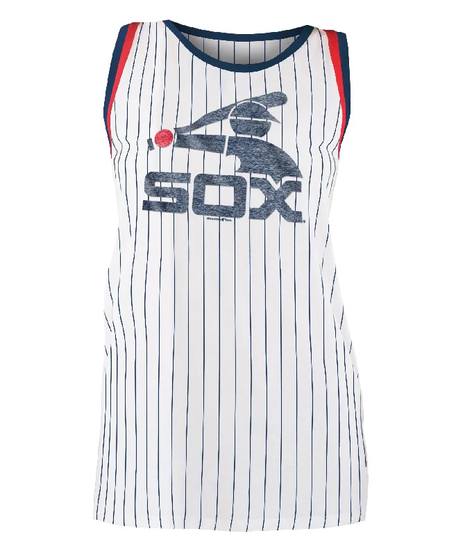 Chicago White Sox Women's Sox Pinstripe w/ Navy/Red Trim and Batterman Logo Tank teal tank top