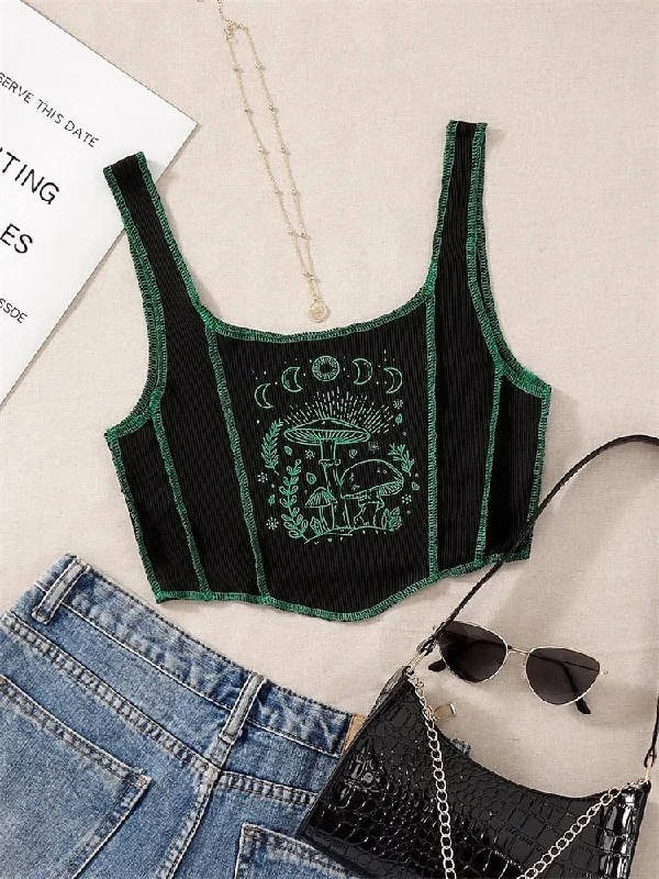 Wjczt Gothic Grunge Print Crop Tank Top for Women Summer Sleeveless Topstitching Patchwork Asymmetrical Cute Baby Tee Y2K Shirts vibrant tank top