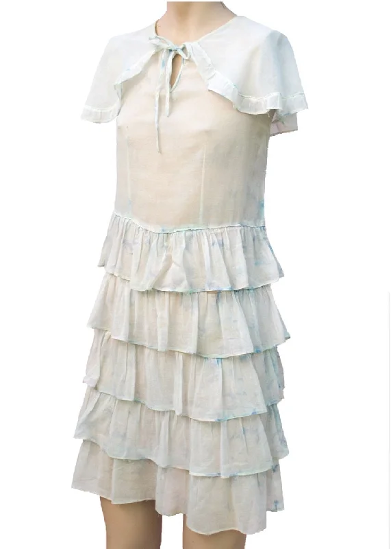 1920s Vintage Girl's Tiered Ruffle Ra Ra White Cotton Dress | Capelet Tunics Bestseller popular