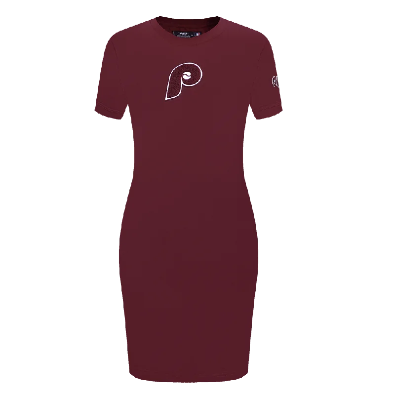 MLB PHILADELPHIA PHILLIES RETRO CLASSIC WOMEN'S BODY CON DRESS (WINE) Tunics Trendy modern