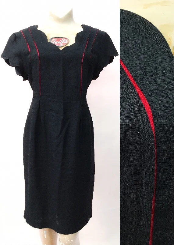 1980s Black & Red Linen Vogue Wiggle Shift Dress Tunics Stylish elegant