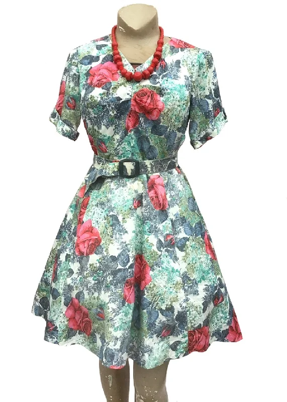 1950s Cotton Fit and Flare Floral Summer Dress Tunics Recommended stylist