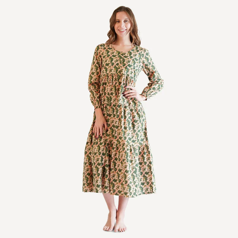 womens long sleeve prairie dress | ivy floral | organic cotton woven Tunics Formal black