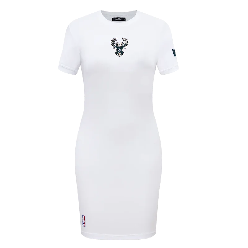 NBA MILWAUKEE BUCKS CLASSIC WOMEN'S BODY CON DRESS (WHITE) Tunics Winter warm