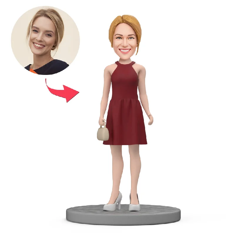 Custom Bobblehead Young Lady in Red Dress Gift For Her Tunics Business professional