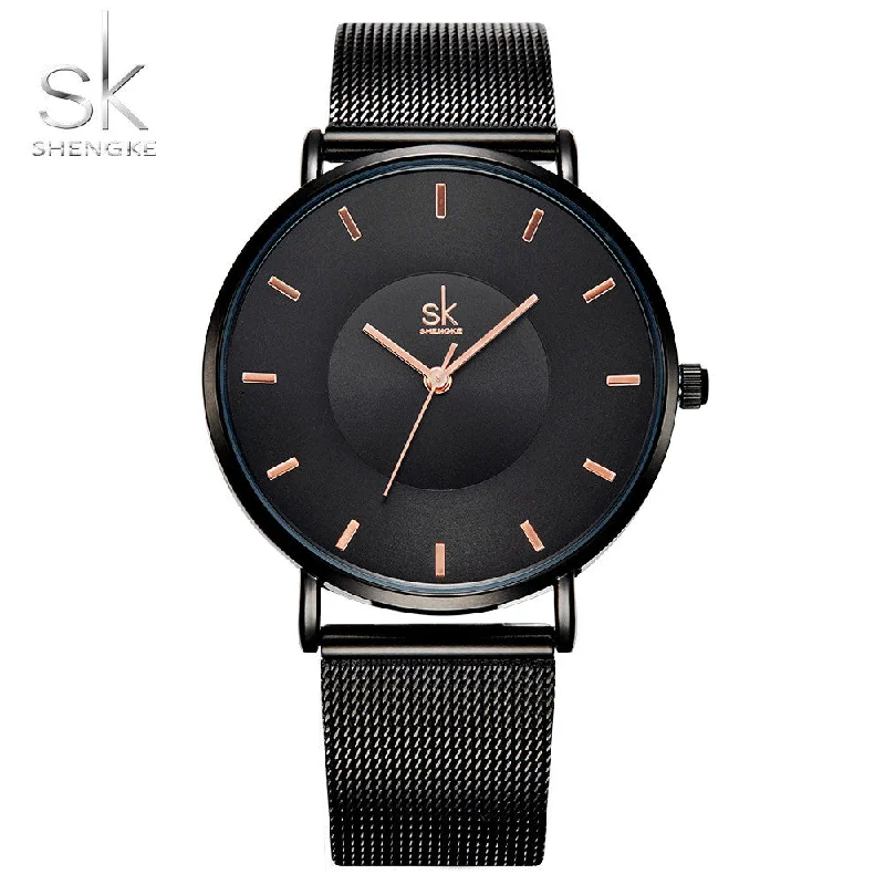 Shengke Fashion Black Women Watches 2017 High Quality Ultra thin Quartz Watch Woman Elegant Dress Ladies Watch Montre Femme SK Tunics Stylish modern