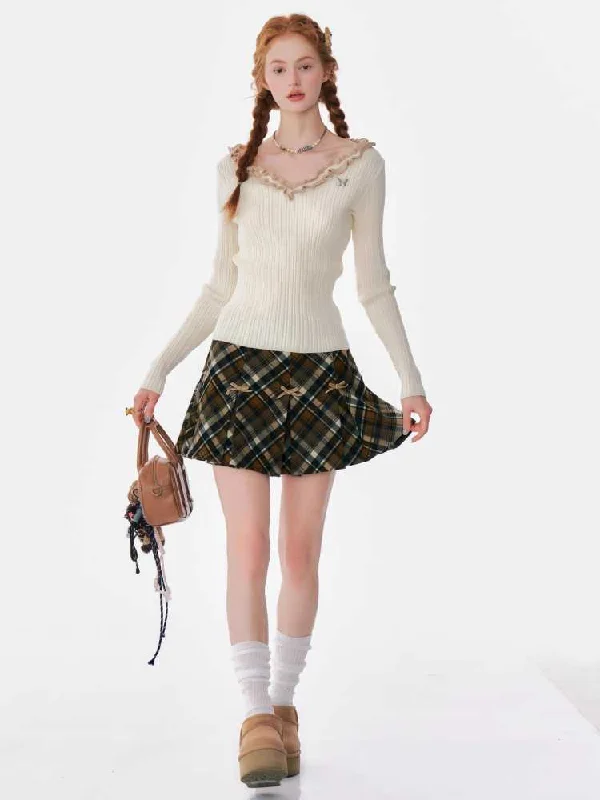 A-line plaid skirt【s0000010164】 low waist skirt