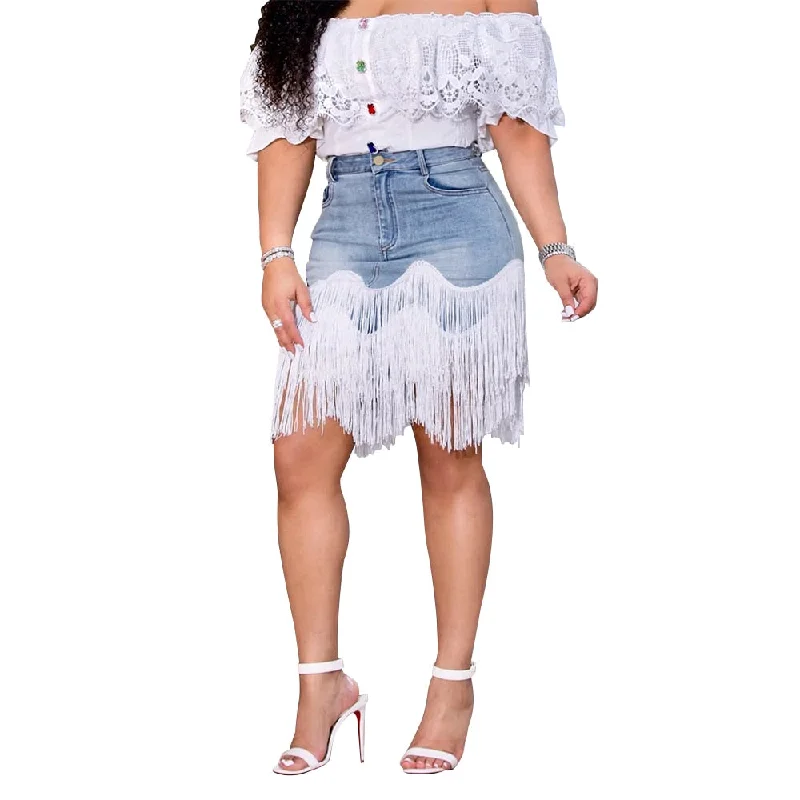 Denim Tassel Skirt linen skirt breathable