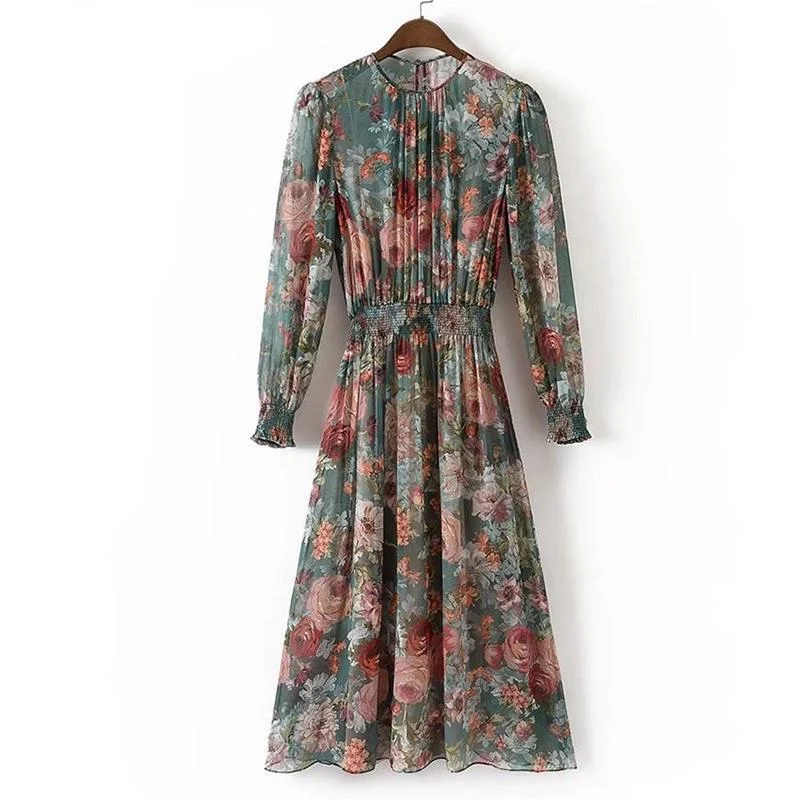 Autumn Women Vintage Printed Dress Tunics Business professional