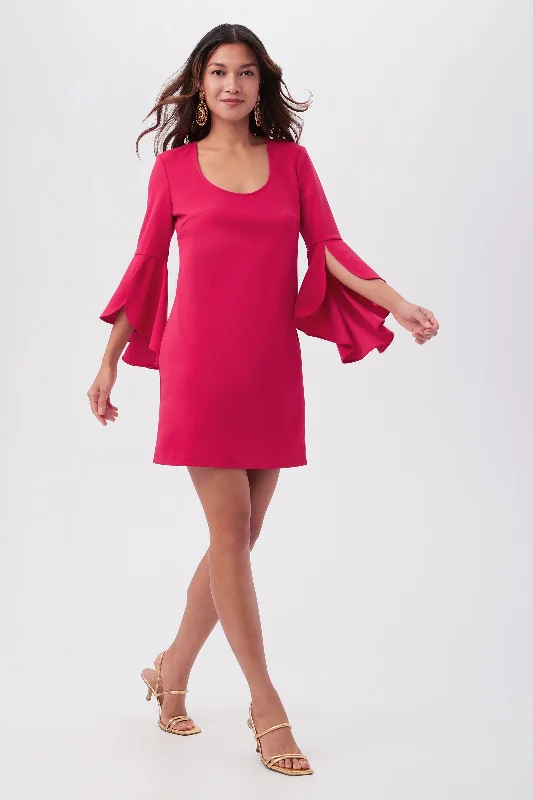 Barbette U-Neck Crepe Knit Cocktail Dress With Bell Sleeves Tunics Summer linen