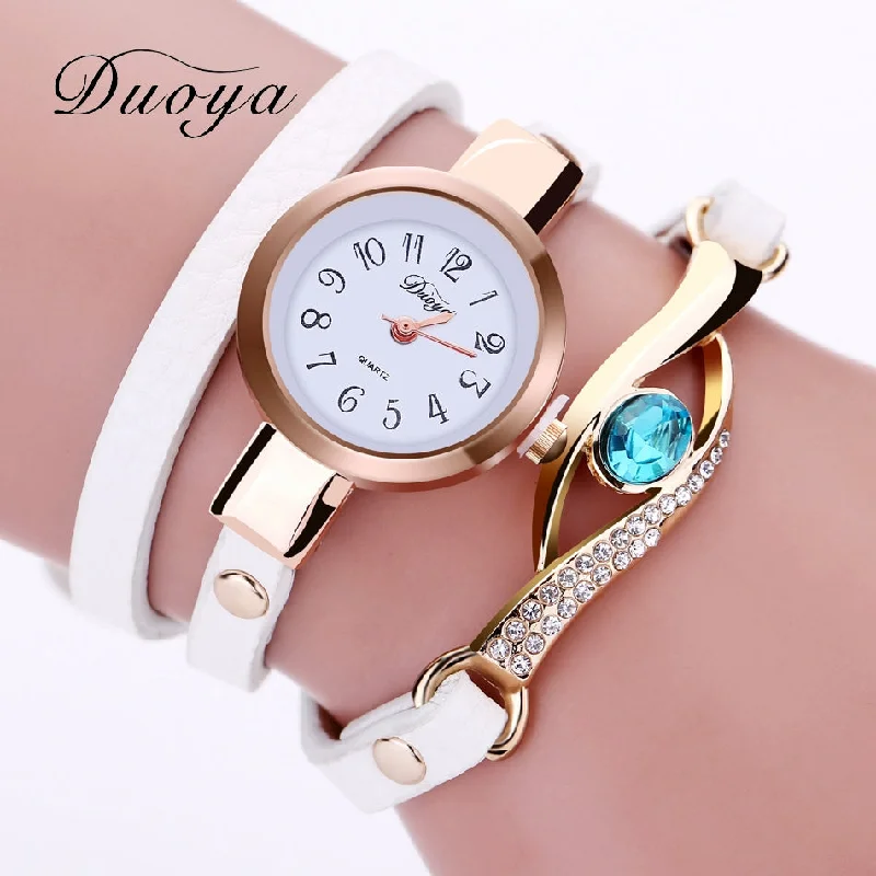 Duoya Brand Watch Women Luxury Gold Eye Gemstone Dress Watches Women Gold Bracelet  Halloween Gift Leather Quartz Wristwatches Tunics Luxurious high-end