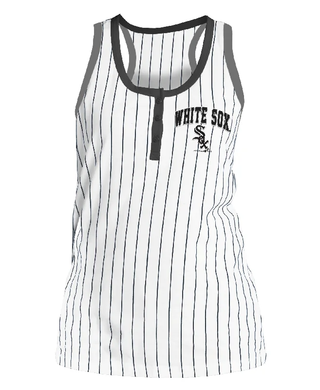 Chicago White Sox Women's Pinstripe w/ Black Trim Current Logo Tank w/ Placket turquoise tank top