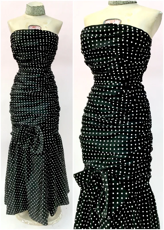 1980s Vintage Black Polka Dot Mermaid Cocktail Prom Dress Tunics Chic fashionable