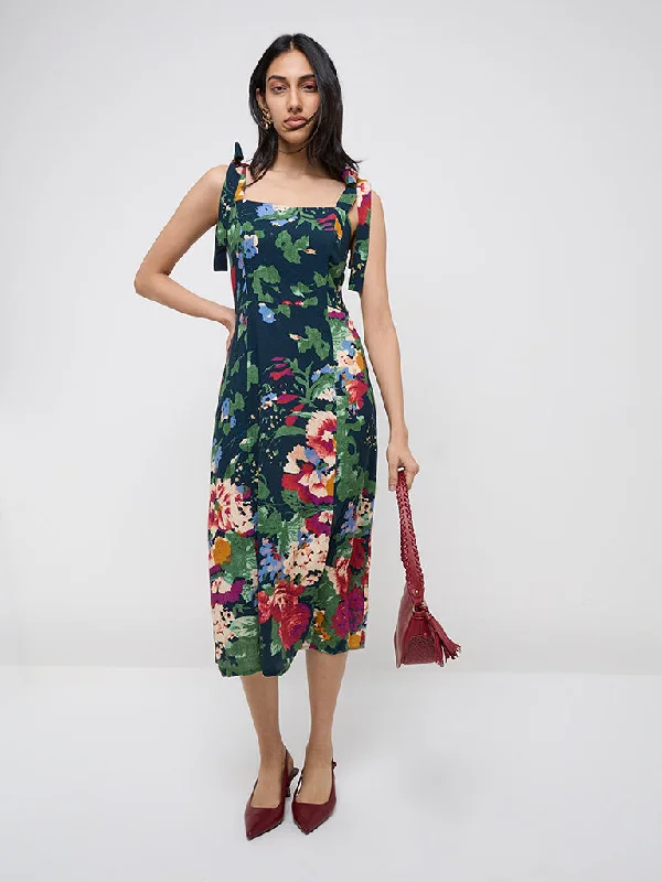 LOV Multicolour Floral Printed Straight Dress Tunics Fall fleece