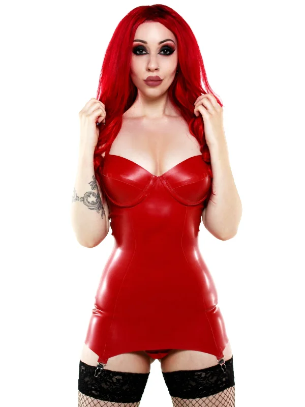 Vanity Suspender Latex Dress in Red Tunics Stylish elegant