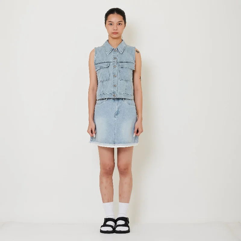 Women Denim Skirt - Light Blue - SW2411206A velvet skirt luxury