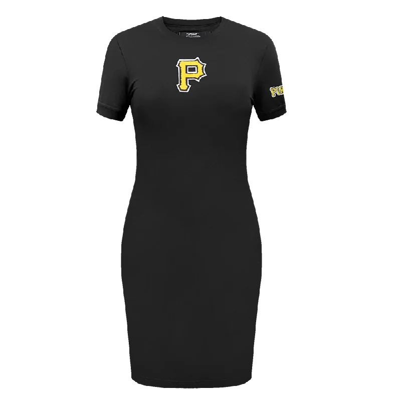 MLB PITTSBURGH PIRATES CLASSIC WOMEN'S BODY CON DRESS (BLACK) Crew Neckline Sporty