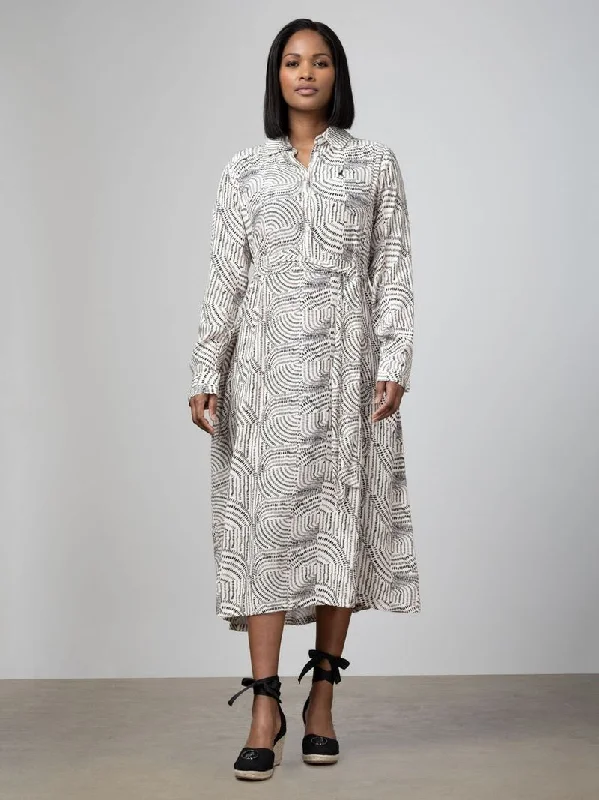 Polo 0049040 Wmn Rebecca Ls Printed Dress Off White Tunics Bridal satin