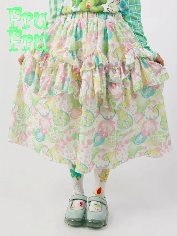 Fruit Printed Umbrella Skirt【s0000009909】 denim skirt trendy
