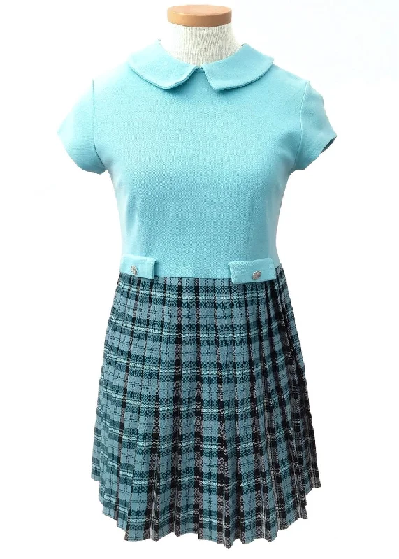 1960s Vintage Girl's Pale Turquoise Pleated Kilt Dress Tunics Top rated