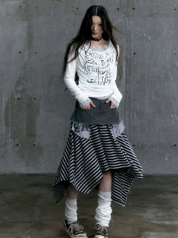Patchwork Irregular Mid-Length Halter Skirt【s0000010400】 denim skirt classic
