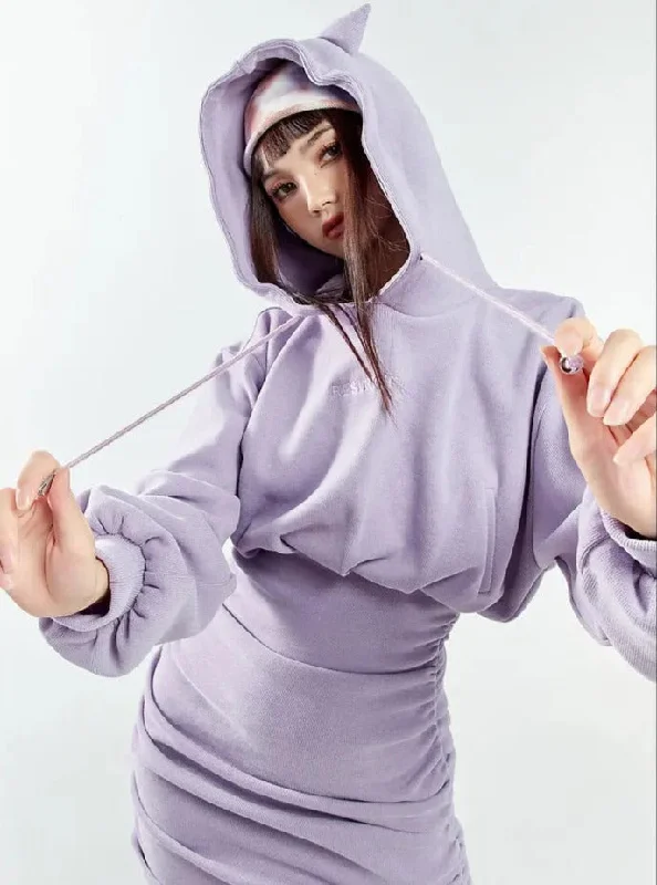 'Purple Cat' Kawaii Cute Cat Ears Hooded Dress Tunics Travel practical