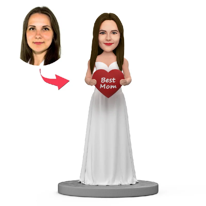 Mother's Day Gift White Long Dress Best Mom Custom Bobblehead With Engraved Text Tunics Corduroy durable