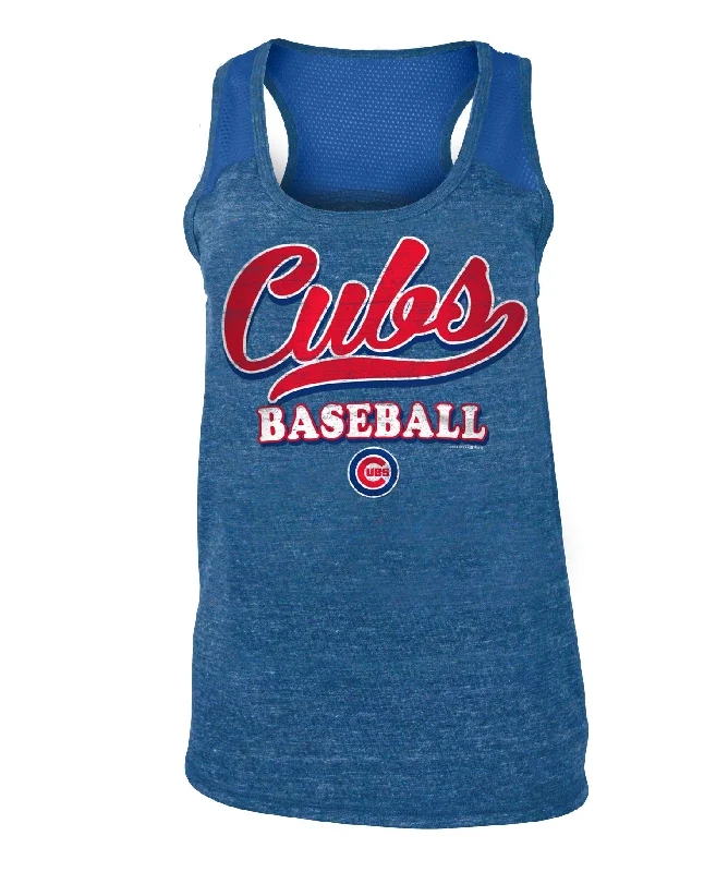 Chicago Cubs Women's Royal Triblend Light Blue Mesh Tank summer tank top