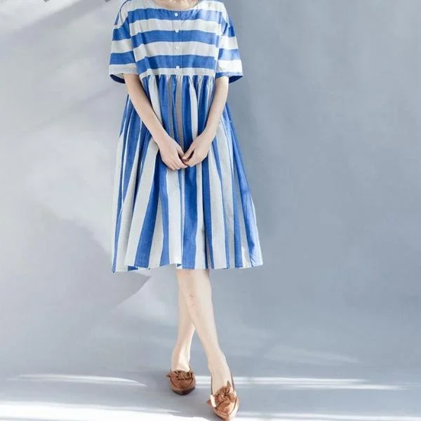 Women Artsy Stripe Summer Dresses Tunics Fleece cozy