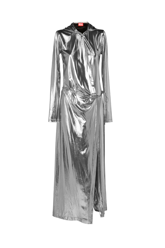 Hooded maxi dress in metallic jersey Tunics Sophisticated sleek