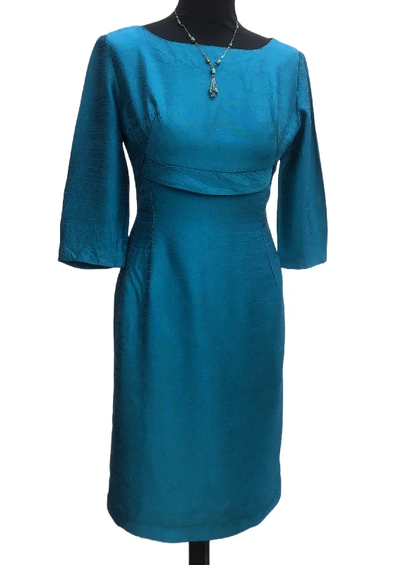 Vintage 60s Teal Silk Wiggle Dress • 34" Bust • Petite Tunics Sale discount