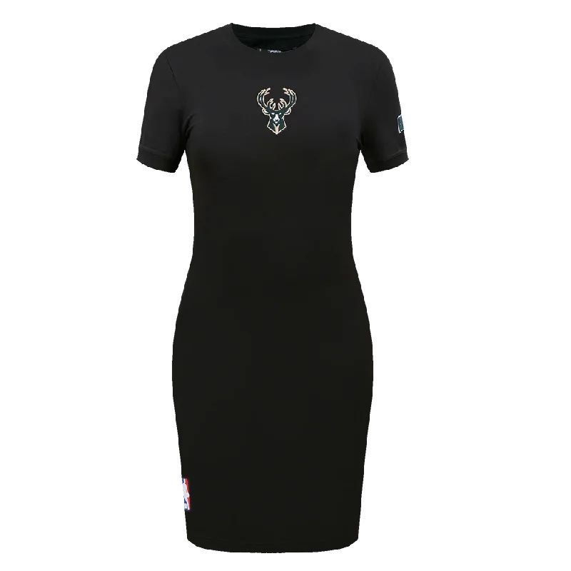 NBA MILWAUKEE BUCKS CLASSIC WOMEN'S BODY CON DRESS (BLACK) Tunics Silk luxurious