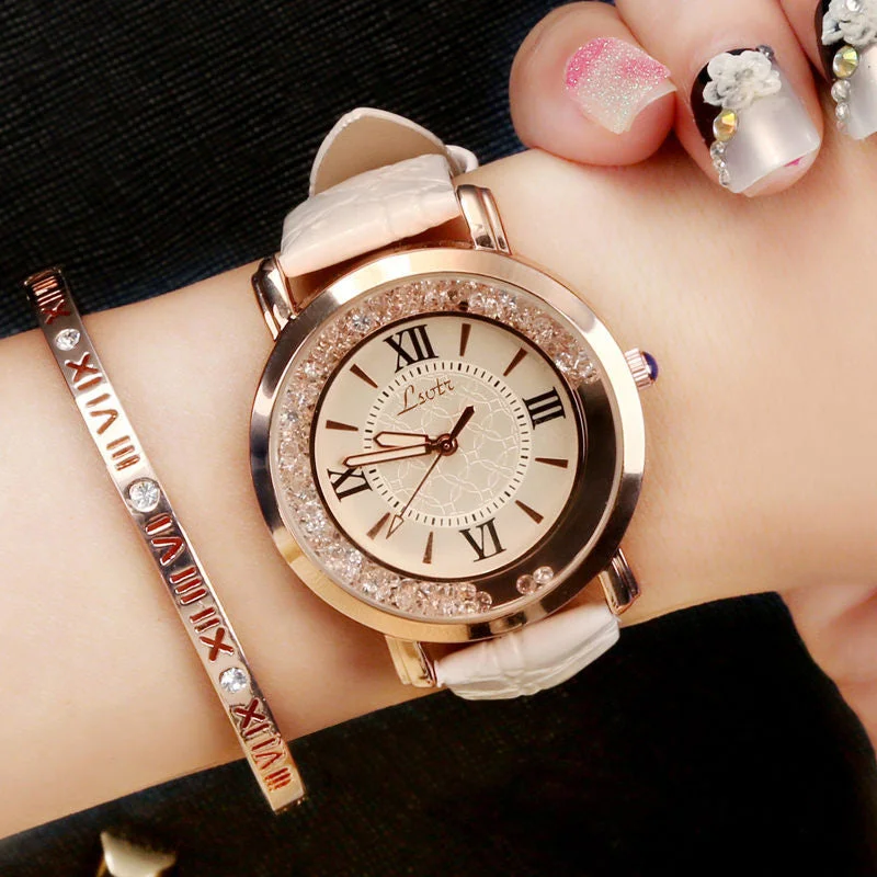 Hot Luxury Brand Diamond Fashion Rhinestone Watch Leather Casual Dress Women's Quartz-watch Crystal Ladies Wristwatch drop ship Tunics Luxurious high-end