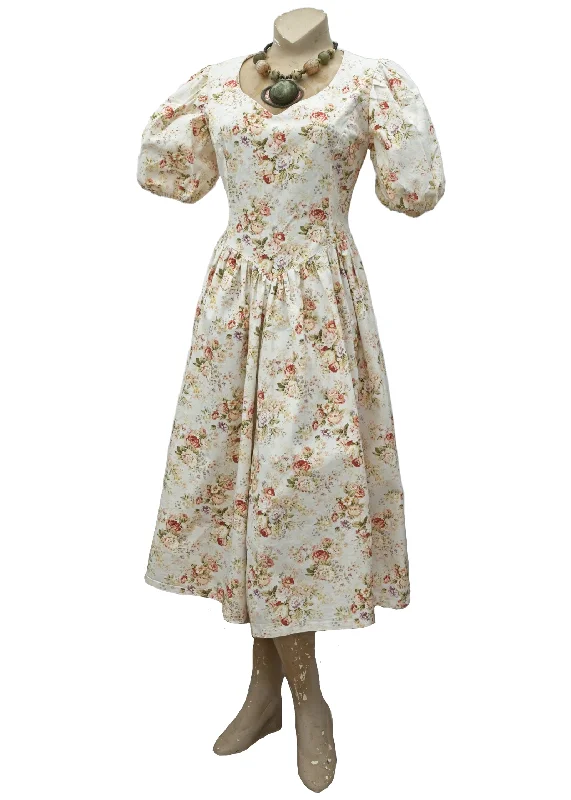 Vintage Rose Print Fit and Flare Cottagecore Tea Dress • Laura Ashley Style Tunics Seasonal trendy