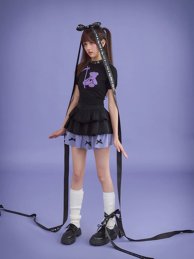 Ribbon black cake skirt【s0000008907】 chiffon skirt flowing