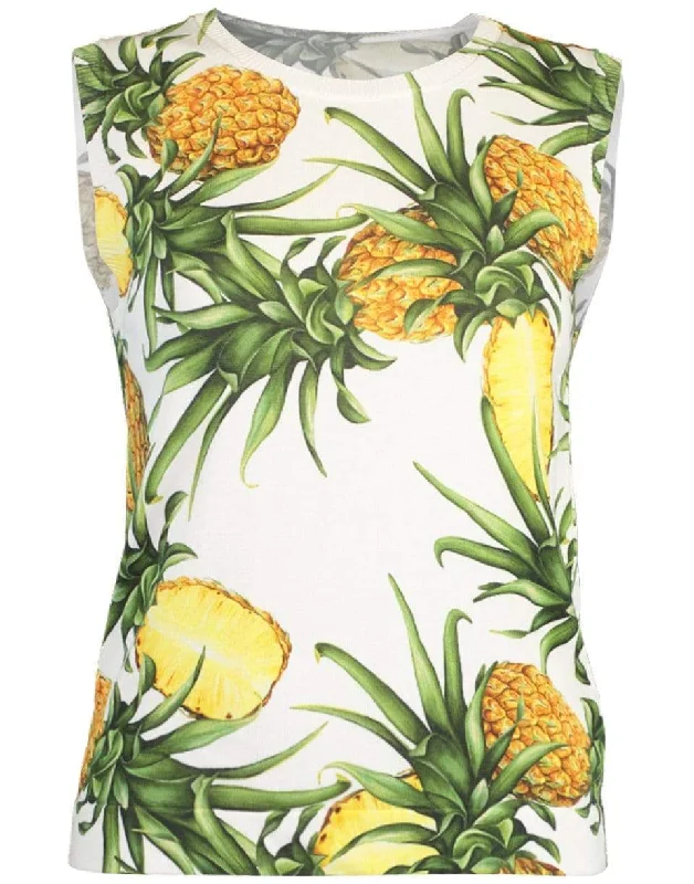 Pineapple Print Sleeveless Crewneck Tank soft pink tank