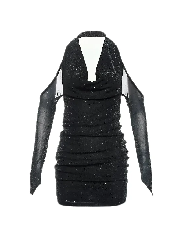 'Glow Night' Holiday Party Glittering V Neck Sheath Dress Tunics Silk luxurious