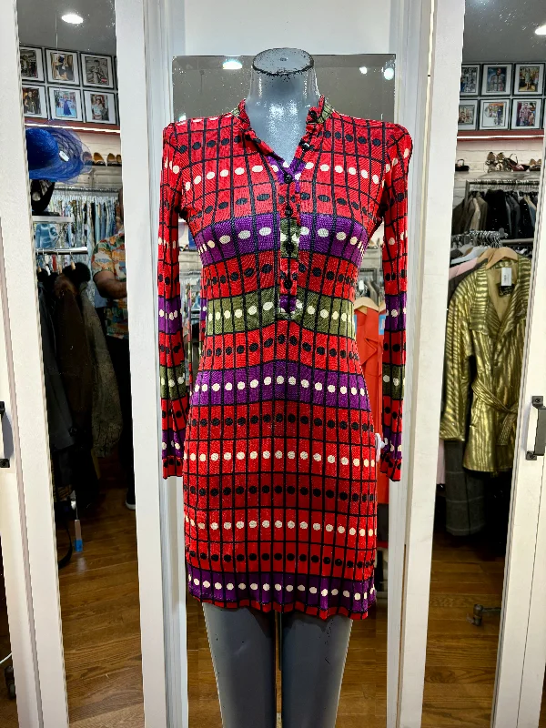 00’s Red Multicolor Dots Long Sleeve High Neck Dress By Custo Barcelona Tunics Timeless classic