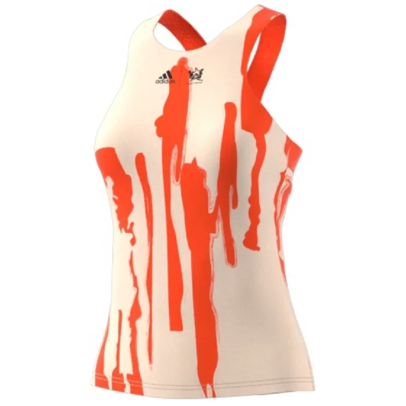 adidas Women's NY Y-Tank Top (Ecru Tint/Impact Orange) spandex blend tank