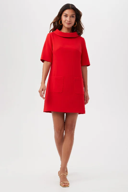 Maleko Short-Sleeve Shift Dress With Folded Collar Tunics Fleece cozy