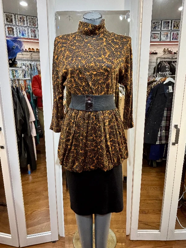 80’s Black & Brown Turtleneck Dress empire Waist empire