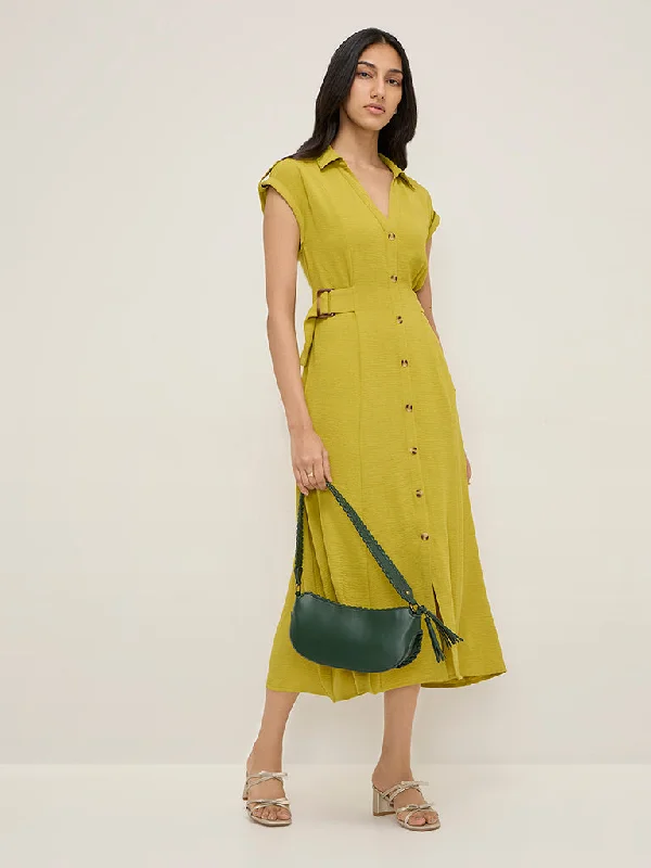 LOV Green A-Line Belted Dress Tunics Ceremony elegant