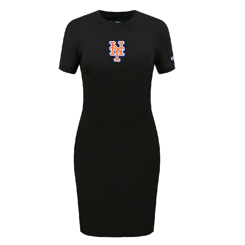 MLB NEW YORK METS CLASSIC WOMEN'S BODY CON DRESS (BLACK) Square Neckline Feminine