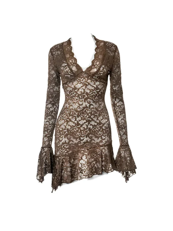 'Cinnamon' Lace Fabric See Through Dress A-Line Day Work