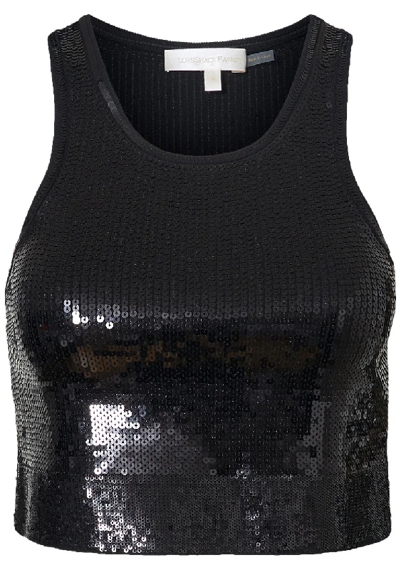 Malla Sequin Crop Tank black tank top