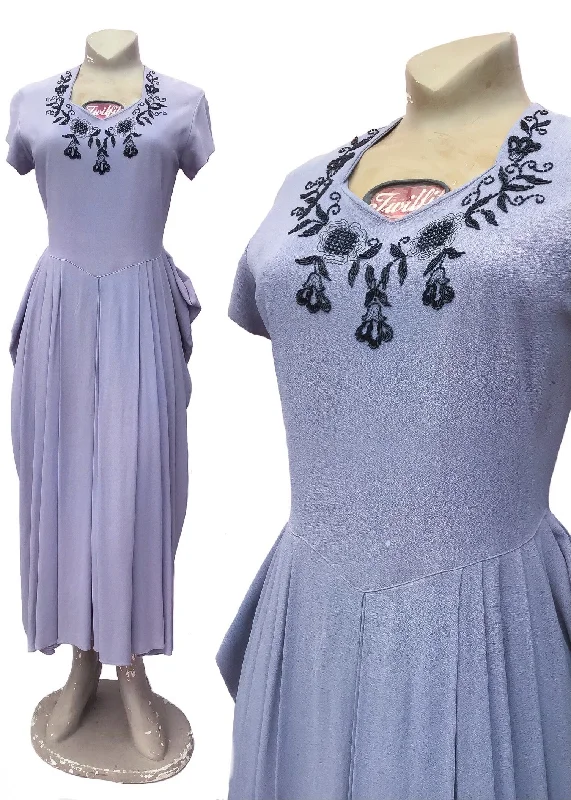 1940s Vintage Lilac Cocktail Dress with Black Bead Decorations Tunics Review highly