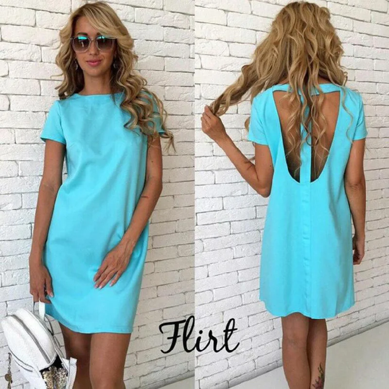 Women Summer Sexy Back Hollow Straight Dress Tunics stripes playful